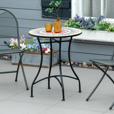 MIVRAY Tuintafel - Ronde Mozaïektafel Voor Tuin En Balkon - Keramiek En Metaal - Rood - Ø60 X 71 Cm