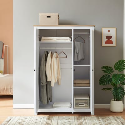 Kledingkast Trorjam 3-deurs 175x120x52 cm wit en eikenkleurig [en.casa]