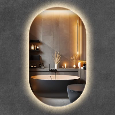 Wallfluent LED Spiegel - Ovale Spiegel met LED-verlichting - 40 cm x 70 cm - Moderne Decoratieve Spiegel - Woonkamerspiegel – Badkamerspiegel – Boven de wastafel – Slaapkamerspiegel - Warm Wit 3000K - Montageset - Muurspiegel - Moderne Spiegel