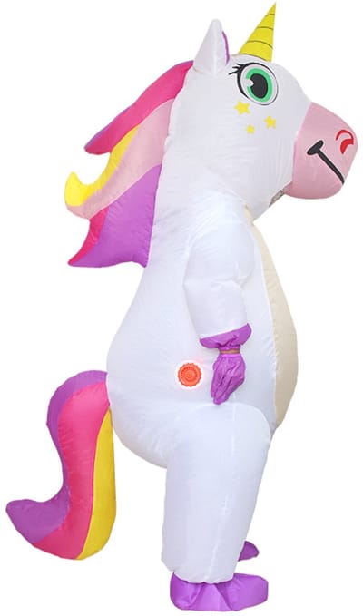 KIMU® Opblaas Kostuum Kinderen Witte Eenhoorn - Maat 122 128 134 140 146 152 - Opblaasbaar Pak - Eenhoornpak Mascotte Opblaaspak - Opblaasbare Unicorn Paard Wit Dames Heren Festival