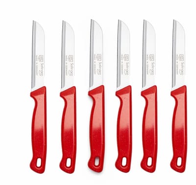 Solingen Kartelmes - Groente- en Tomatenmes met Kartel - RVS - 18,5 cm met "Blade Cover" - Ergonomisch Handvat - Rode - 6 stuks