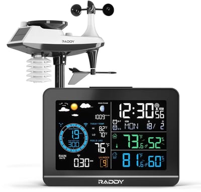 Weerstation Draasloos Binnen/Buiten - Weerstation - Zwart - 6 VA-Display - Draadloze Buitensensor - Voor Thuisgebruik