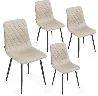Lina® Elisia Eetkamerstoel - Stoel - Creme - Set van 4 - Velvet