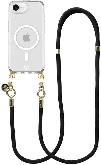 AVY Hoesje geschikt voor Apple iPhone 17e / 16e | Compatibel met MagSafe | Clear Case met Telefoonkoord 130CM | Crossbody Tressé Black