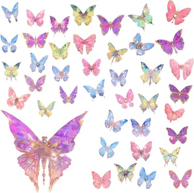 Stickers, 80 stuks, glitter, vlinders, glitterstickers, holografische waterdichte lijm, glitterstickers, scrapbooking, voor decoratie