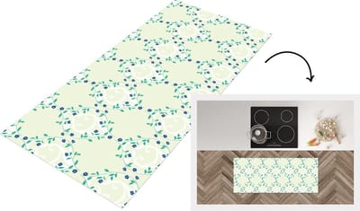 Keukenloper - Loper keuken - Groen - Blauw - Bloem - Design - 120x50 cm - Keukenloper vinyl