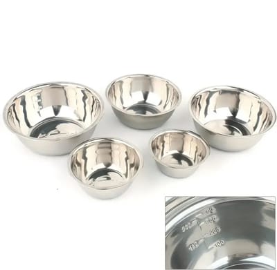 Roestvrijstalen Mengkommen - Saladekommen Set - Koken en Bakken - Verdikte Metalen Constructie - 5 Stuks - Zilver