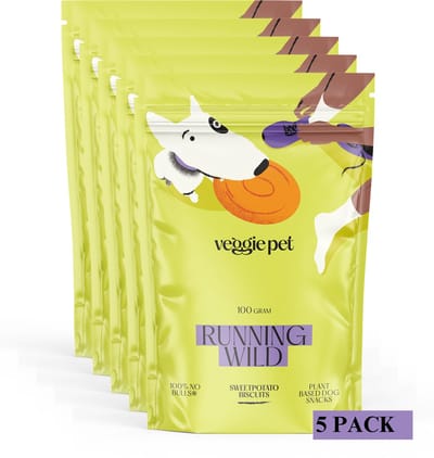 VeggiePet Sweet Potato Biscuits - Hondensnacks - 5x100 Gram - 100% Veggie - Running Wild