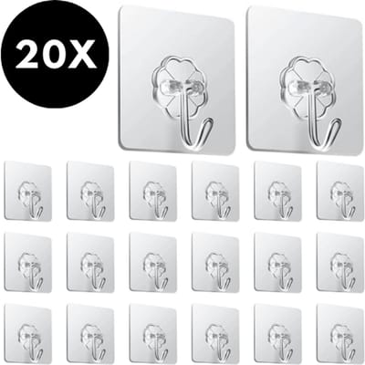 Ultiluxe® Zelfklevende haken - 20 stuks - Plakhaken, wandhaken, ophangsysteem - Plakhaak, schilderijhanger, ophangen zonder boren - Muurhaak - Klevende plakhaakjes - Handdoekhaak - Keukenhaak - Ophanghaakje