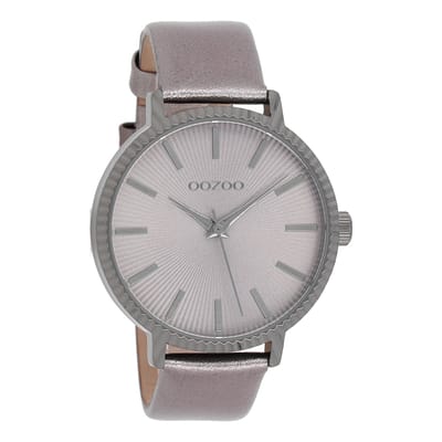 OOZOO Timepieces - Titanium horloge met zilverkleurige leren band - C9198
