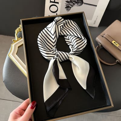 Zijden sjaal-stijl zijden sjaal voor dames - Kleurblokkenprint - Fris en delicaat - Decoratieve shawl over shirts L7017 - Wit 70*70 CM