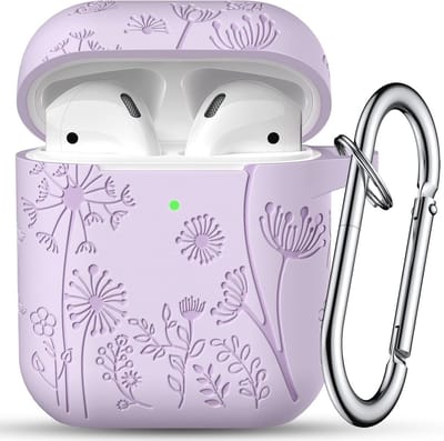 Schattige siliconen AirPods hoes met bloemengravure en karabijnhaak