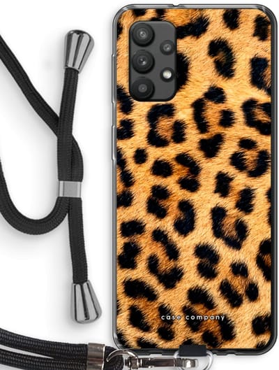 Case Company® - Hoesje met koord geschikt voor Samsung Galaxy A32 4G hoesje met Koord - Luipaard - Telefoonhoesje met Zwart Koord - Bescherming aan alle Kanten en Over de Schermrand