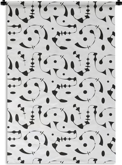 Wandkleed - Wanddoek - Line Art - Abstract - Zwart Wit - Patroon - 120x180 cm - Wandtapijt