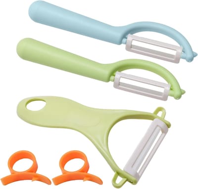 5-delige set, keramische dunschiller met 2 x sinaasappelschiller, universele dunschiller, draaibare messen, multifunctionele Y-vormige groenteschiller, schiller voor groenten en