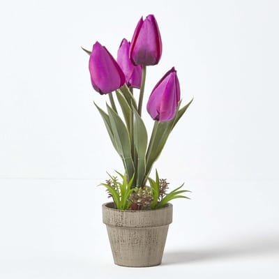 Homescapes kunstbloemen tulpen in cellulose pot 27 cm hoog, paars