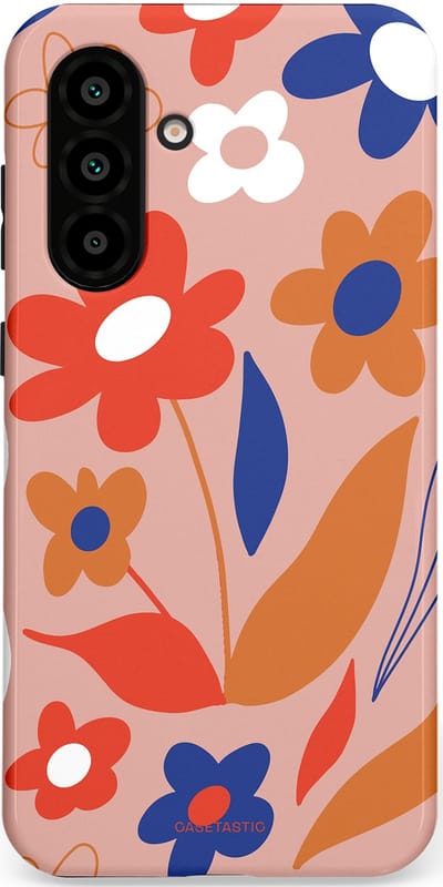 Casetastic hoesje geschikt voor Samsung Galaxy A36 / Samsung Galaxy A56 - Dubbellaagse bescherming - Vormen in bloei - Fashion Case - Perzik Rood Donkerblauw