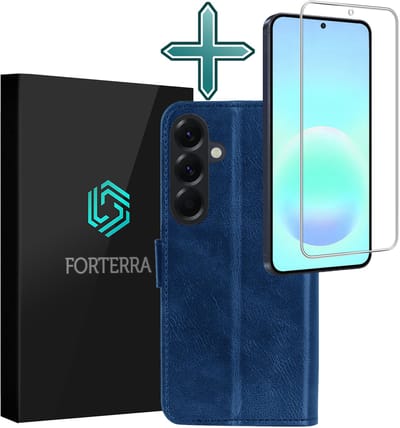 Hoesje Met Screenprotector - Geschikt voor Samsung Galaxy A57 - Luxe Pasjeshouder - Flipcase - Bookcase Portemonee - Flip Case - Kunstleer Book Case - Book Cover - Walletcase - Portemonneehoes - Donkerblauw