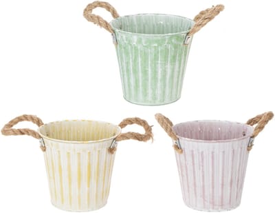Decoratieve pot, metalen emmer voor planten, plantenbak met handvatten
