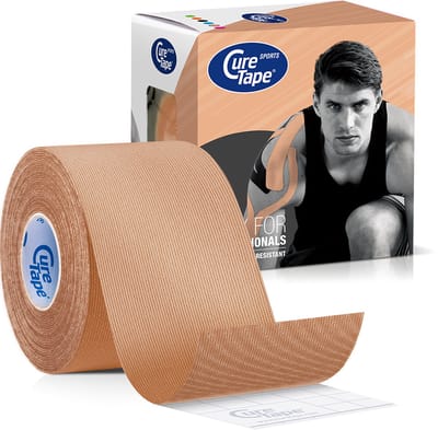CureTape® Sports - Kinesiotape - Beige - 25% extra kleefkracht - 5 cm x 5 m - cure tape extra strong - fysiotape - kinesiologie tape - elastische viscose met extra kleefkracht - geschikt voor sport