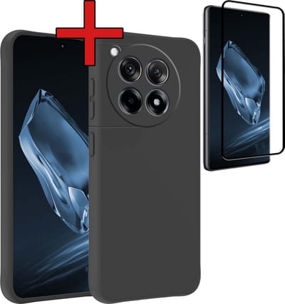 Hoesje - Met Screenprotector - Geschikt voor OnePlus 12R - Sterk & Shockproof - Telefoon Hoes - Back Cover - Siliconen Case - Telefoonhoes - Zwart