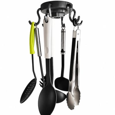 Draaibare Keukengerei Houder - Keukentool Houder - Opbergrek Voor Keukengerei - Ruimtebesparende Keuken Organizer - Hangende Keukenhouder - Multifunctionele Opberger Voor Lepels Tang Spatel Garde - Onder Kast Montage - Zwart