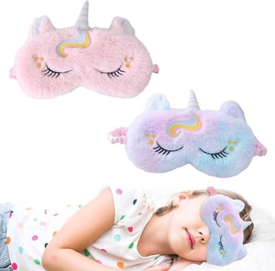 Dailygoods- Slaapmasker Kind - 3D Pluche Eenhoorn - Oogmasker voor Kinderen - Zacht Pluche - Aangename Nachtrust - Veiligheidswaarschuwing