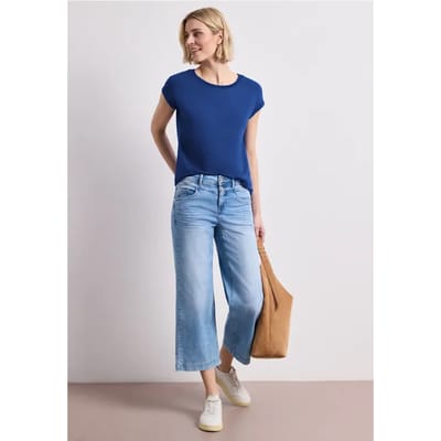 Shirt met boothals en decoratieve tape