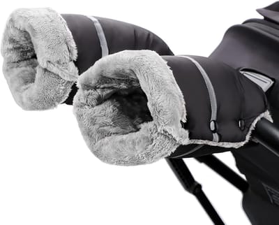 Warme Handschoenen voor Kinderwagens met Konijnenbont, Waterdicht en Frost Bescherming voor Baby's, Universele Winter Pram Mittens (Zwart)