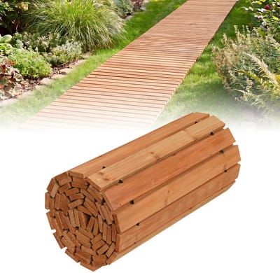 COSTWAY Rolpad, hout, 367 x 55 cm, uitrolbaar, tuinpad, weerbestendig, houten trap, tuintrap, houten trap, opstapplaat, treepplaten, paden voor bruiloft, feest, tuin (natuur)