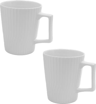 Intirilife 2x Koffiekop in Wit een inhoud van 400 ml - 12.5 x 7.1 / 9.4 x 10.5 cm - Theekopje met geribbeld patroon, mok met handvat, drinkbeker voor koffie, thee, melk, cacao en nog veel meer