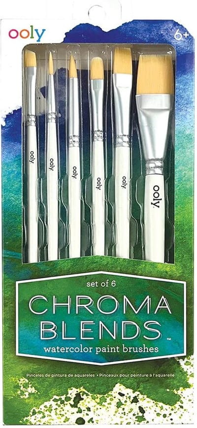 Ooly - Chroma Blends Watercolor Paint Brushes - Set Van 6 Aquarelpenselen - De Houten Handvaten Zijn Gemakkelijk Vast Te Houden - 6 Verschillende Kwastkoppen - Geschikt Vanaf 6 Jaar