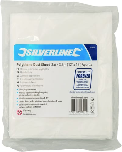 Silverline Sterk doorzichtig stoflaken - 3,6 x 3,6 meter - ideaal voor bescherming bij kluswerk