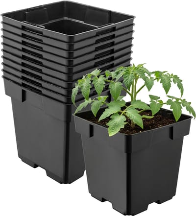 Garronda Set van 10 vierkante kunststof kweekpotten met drainagegaten voor tuin (Zwart, 14 x 14 x 14 cm (2L)) GD-KW-S