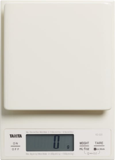 Premium digitale keukenweegschaal - Met Tarra functie - 0,1 gram tot 3 kg - Meet g, oz, ml, fl oz - Verhoogd Weegplateau Voor Precisie en Gebruiksgemak - TANITA® KD-320