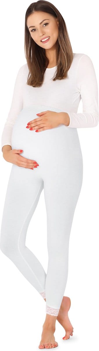 Be Mammy Dames Leggings - Zwangerschapskleding - Lange 7/8 - Viscose - BE-BE20-262-LE - Wit - XL