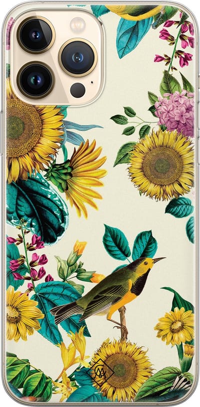 Casimoda® hoesje - Geschikt voor iPhone 13 Pro Max - Zonnebloemen / Bloemen - Siliconen/TPU telefoonhoesje - Backcover - Bloemen - Geel