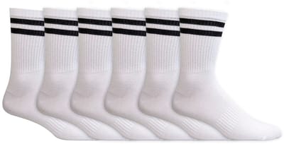 Crew Socks | Dunne sportsokken | Versterkte hak en teen | Kleur: Wit met zwarte streep | Maat: 36-41 / 42-47 | Aantal: 6 paar