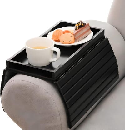 Flexibele Bamboe Sofa Armleuning Tafel, Antislip Organisator voor Snacks, Telefoon en Remote Control, Vouwbare Opbergtas voor de Bank