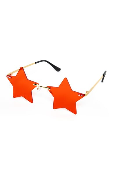 KIMU® Sterren Zonnebril - Goud Montuur - Rode Ster Glazen - Gouden Sterretjes Bril Rood Fout Festival