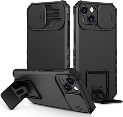 Premium Kwaliteit Anti Shock Hoesje - Back Cover - Camerawindow met Stand Functie - Geschikt voor iPhone 12 - Zwart