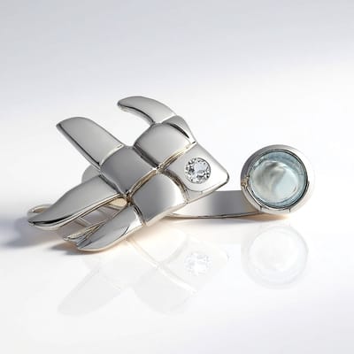Cavill - Zilveren ring met hemelblauwe topaas 0,72 ct & witte topaas 0,06 ct - 925 Sterling zilver - Ronde cabochon - Elegant minimalistisch design