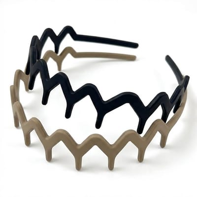 Set van 2 zigzag haarbanden diadeem – kunststof hoofdbanden in zwart en beige