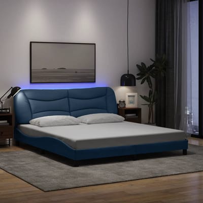 vidaXL - Bedframe - met - LED - zonder - matras - "Hvar" - 180x200 - cm - stof - blauw