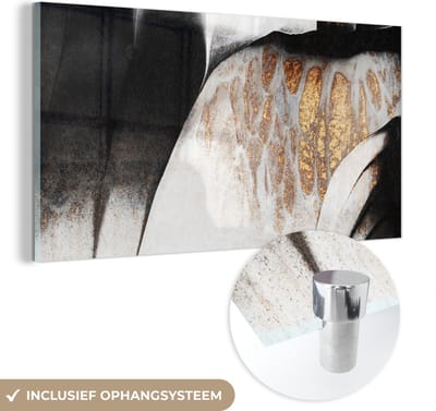 MuchoWow® Glasschilderij 40x20 cm - Schilderij acrylglas - Goud - Abstract - Design - Foto op glas - Schilderijen