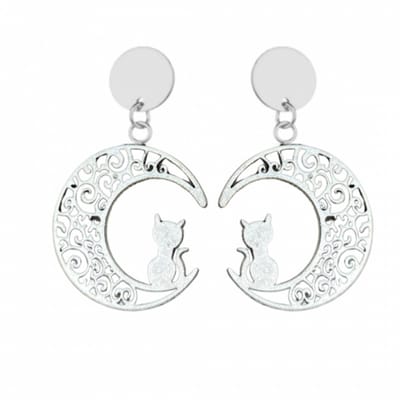 Clip oorbellen -maan -poes -zilverkleur- geen gaatje- Charme Bijoux