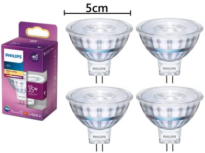 4 stuks | Philips LED MR16 4.4W/827 36º GU5.3 345lm Niet-Dimbaar Ø5cm | GU5.3 | Extra Warm Wit | 4.4 watt | 15.000 Branduren