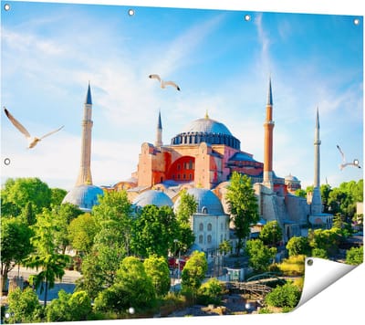 Gards Tuinposter Hagia Sophia Moskee in Istanbul - 120x90 cm - Tuindoek - Tuindecoratie - Wanddecoratie buiten - Tuinschilderij
