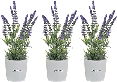 Items Kunstplant/bloem Lavendel - 3x - in bloempot - paarse bloemen - 10 x 36 cm
