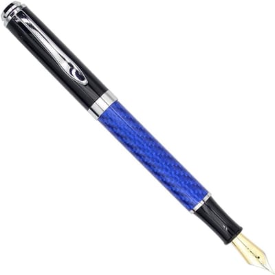 Stijlvolle vulpen van metaal en carbon fiber met fijne nib van 0.5mm, blauwe inkt en luxe ontwerp
